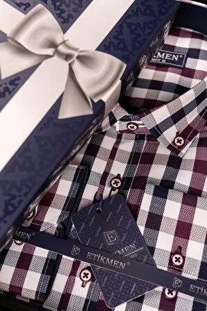 Bordo Lacivert Kareli Slimfit Erkek Gömlek