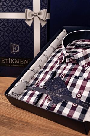Bordo Lacivert Kareli Slimfit Erkek Gömlek
