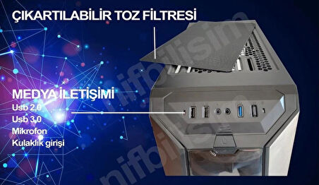 Nif Bilişim 4 Adet RGB Işıklı Fanlı Oyuncu Gamer Bilgisayar Kasası Temper Camlı PSU Hariç