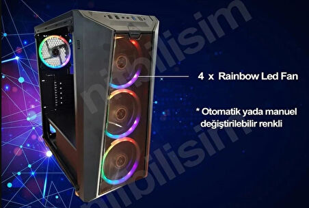 Nif Bilişim 4 Adet RGB Işıklı Fanlı Oyuncu Gamer Bilgisayar Kasası Temper Camlı PSU Hariç