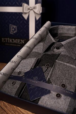 Siyah Füme Dama Desenli Oduncu Slimfit Gömlek