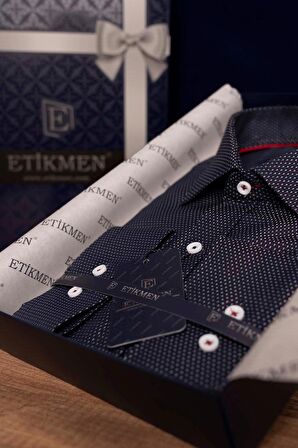 Lacivert Nokta Desenli Erkek Gömlek