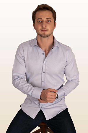 Mavi Nokta Desenli Armürlü Slimfit Gömlek