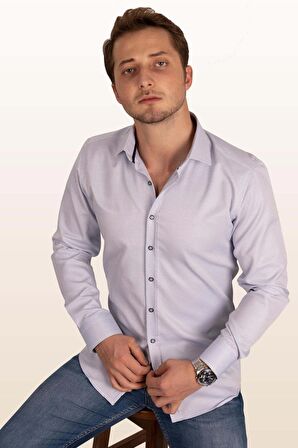 Mavi Nokta Desenli Armürlü Slimfit Gömlek