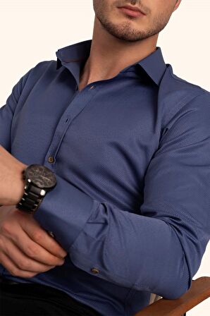 Indigo Kahve Düğmeli Slimfit Gömlek