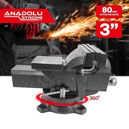 Büyük Boy 80mm 3'' 360'' Dönerli Taban Dövme Çelik Sabit Tezgah Masa Mengenesi