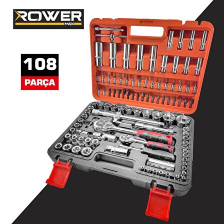 Rowermax Profesyonel 1/2 ve 1/4  Cırcırlı Lokma Anahtar Takımı Bits Uç Seti 108 Parça