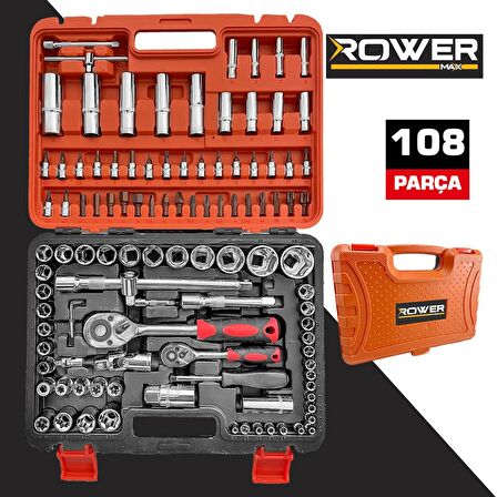 Rowermax Profesyonel 1/2 ve 1/4  Cırcırlı Lokma Anahtar Takımı Bits Uç Seti 108 Parça