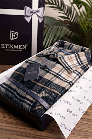 Sütlü Kahve Lacivert Geçişli Kalın Oversize Gömlek