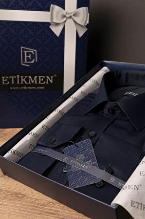 Lacivert Saten Slimfit Erkek Gömlek