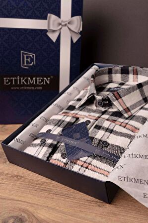 Beyaz Siyah Çizgili Slimfit Oduncu Gömlek