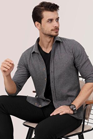 Füme Düz Oduncu Slimfit Gömlek