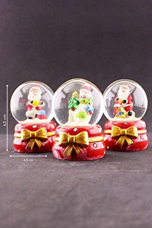 3 Adet Yeni Yıl Noel Baba Temalı Kurdele Detaylı Mini Boy Işıklı Kar Küresi 6,5 cm B