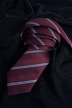 Gömlek Kravat Seti (Bordo Çizgili Kravat & Mavi Baklava Armür Desenli Slimfit Gömlek)