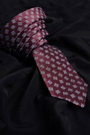 Gömlek Kravat Seti ( sunda Bordo Kare Desenli Kravat & Beyaz Saten Slimfit Gömlek)