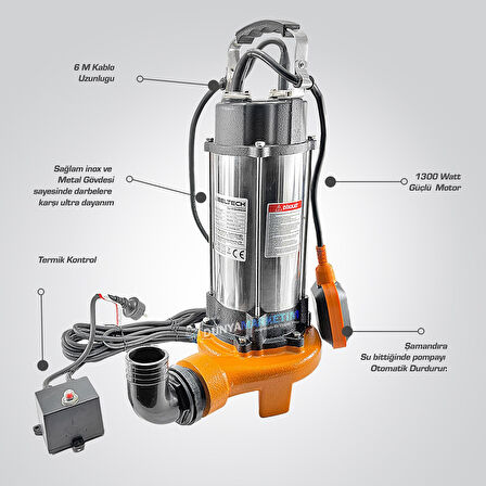 IBELTECH V1300DF 2 inç 1.5 Hp Bıçaklı Foseptik Dalgıç Pompa Kirli Su Dalgıç Pompa 1300w Parçalayıcı