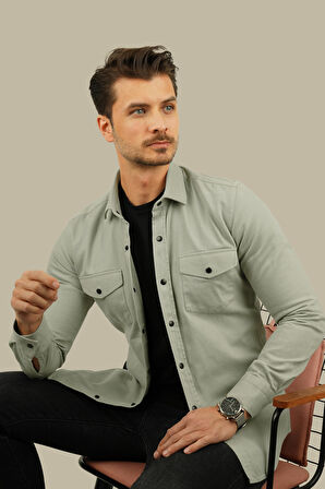 Açık Taş Rengi Slimfit Hediye Kutulu Gerçek Kot Erkek Gömlek