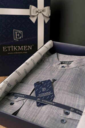 Açık Füme Hakim Yaka Üç Düğmeli Slimfit Keten Gömlek