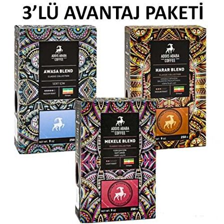 Etiyopya Aromalı 3 Lü Deneme Seti Çekirdek Kahve (3 Ad. X 250 Gr. ) 750 Gr.