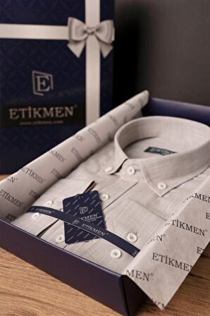Sütlü Kahve Yaka Düğmeli Keten Slimfit Kutulu Gömlek