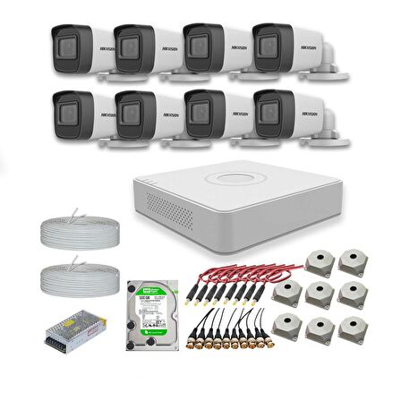 Hikvision 2mp 8 kameralı Dış ortam AHD HD-TVI Full Kamera Seti 1TB Disk