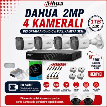 Dahua 2 Megapiksel HD 1280x720 AHD Kamera Güvenlik Kamerası Seti 4'lü