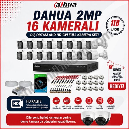 Dahua 2 Megapiksel HD 1280x720 AHD Kamera Güvenlik Kamerası Seti 16'lı