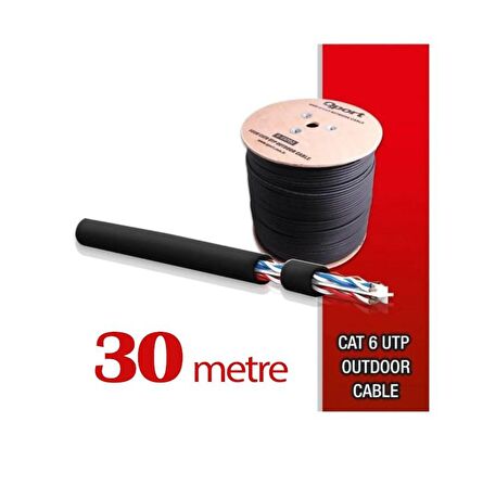 Qport Yüksek Bakır Utp 23Awg 0.58 MM Dış Ortam Cat6 Outdoor Kablo 30 Metre