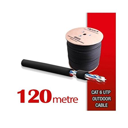 Qport Yüksek Bakır Utp 23Awg 0.58 MM Dış Ortam Cat6 Outdoor Kablo 120 Metre