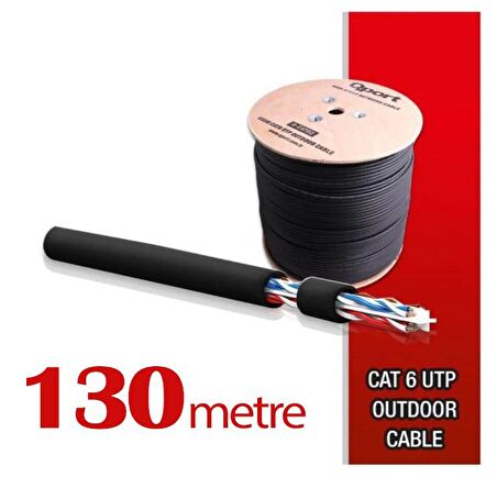 Qport Yüksek Bakır Utp 23Awg 0.58 MM Dış Ortam Cat6 Outdoor Kablo 130 Metre