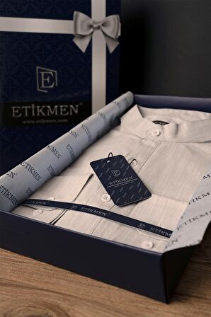 Sütlü Kahve Hakim Yaka Üç Düğmeli Slimfit Keten Gömlek