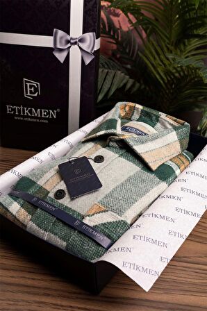 Gri Yeşil Geçişli Oversize Kalın Oduncu Hediye Kutulu Gömlek