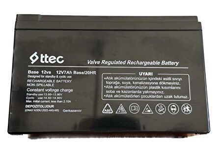 Ttec 12V 7Ah Base Bakımsız Kuru Akü Alarm Aküsü