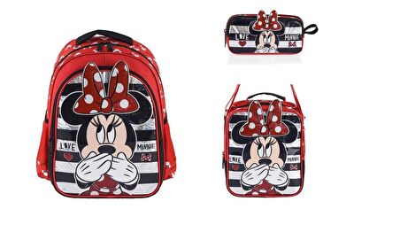 Minnie Mouse Okul Çantası , Beslenme Çantası ve Kalem Kutu