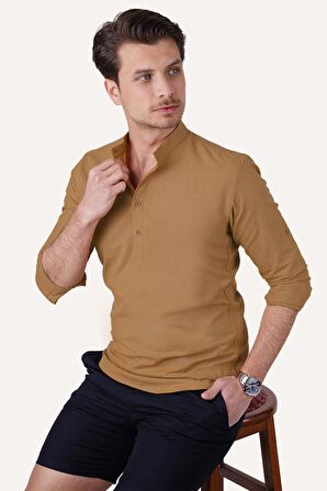 Taba Hakim Yaka Üç Düğmeli Slimfit Keten   Gömlek