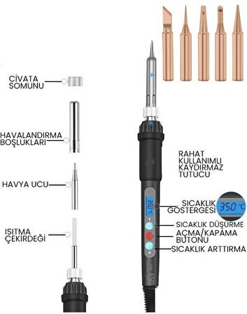 Electrimax Dijital Göstergeli Isı Ayarlı Kalem Havya Lehim Makine