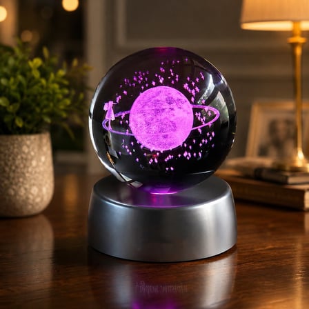 Kişiye Özel Kanatlı Kalp Kolye ve Işıklı 3D Gezegen Küre Hediye Seti