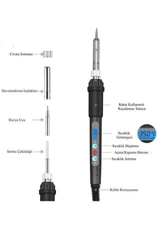 Electrimax Digital Lcd Ekranlı Isı Ayarlı Kalem Havya Lehim Makin