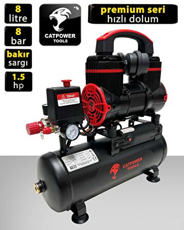 Catpower 1110 Sessiz Yağsız  8 Lt Kompresör 1.5 Hp Ful Bakır Sargı Premium Seri Hızlı Dolum Kompresö