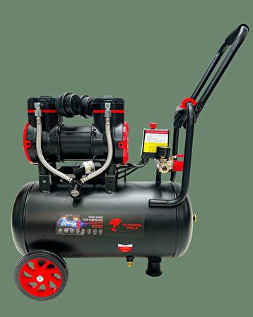 Catpower 24 Litre Sessiz Hava Kompresörü 1.5 Hp Bakır Sargı Motor 8 Bar 15 Metre Spiral Hava Hortumu