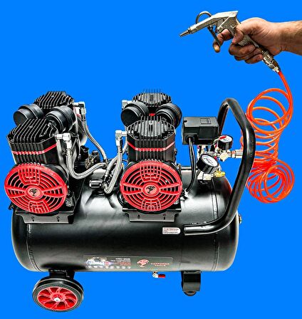 Catpower 50 Litre Sessiz Hava Kompresörü 4 Hp Bakır Sargı Motor 8 Bar 15 Metre Spiral Hava Hortumu v