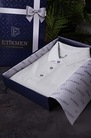 Taş Gri Yaka Desenli Erkek Polo Tişört