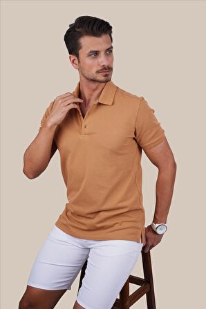 Taba Yaka Desenli Erkek Polo Tişört