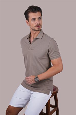 Vizon Yaka Desenli Erkek Polo Tişört