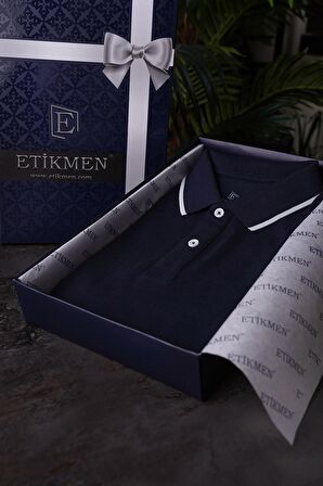 Lacivert Gri Yaka Çizgili Polo Tişört