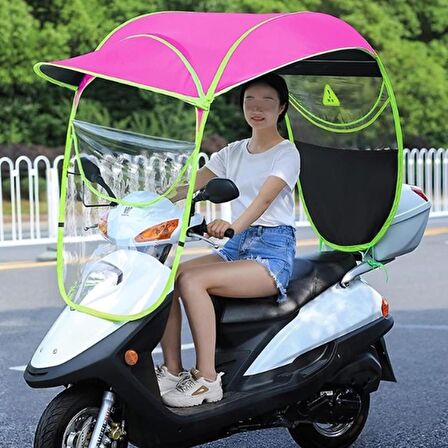 Scooter Motorsiklet Yağmurluk Çadır Şemsiye Gölgelik Tente Pembe