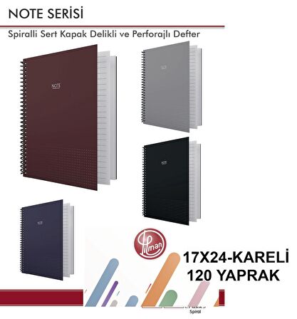 NOTE Spiralli Sert Kapak Perforajlı 17X24 KARELİ Defter