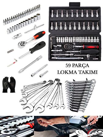 ROWERMAX 59 Parça 46 Mini Lokma Otomatik Cırcırlı 1/4" 12 Parça Kombine Anahtar Lokma Takımı