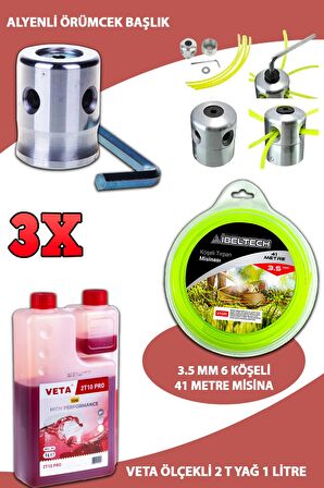 Germany Style Tırpan Örümcek Başlığı 1 Litre 2 T Yağ ve 6 Köşe 3.5 mm 41 Metre Tırpan Misinası Sağla