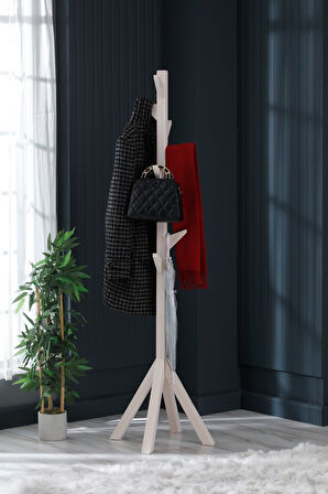 Ahşap Ayaklı Askılık Portmanto Modern Elbise Askısı 175 Cm  Ceviz - Meşe - Beyaz - Gri